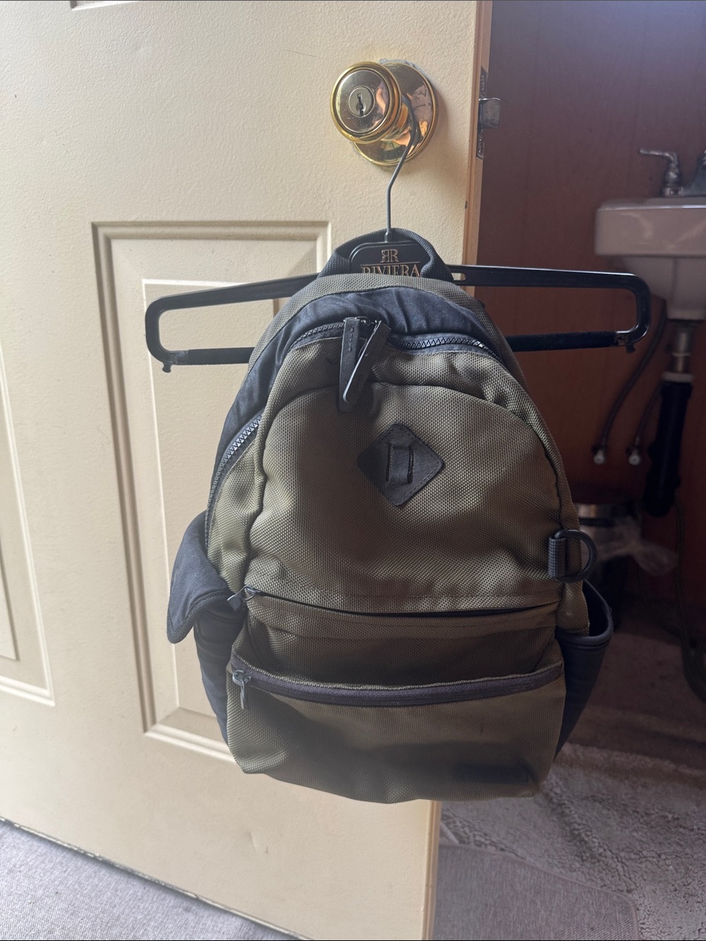Compact Olive Green Women's Backpack with Black Accents